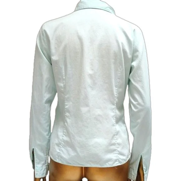 Hugo Boss Vintage Pleated Front Long Sleeve Button Up Blouse Pale Blue/Green - Picture 4 of 10